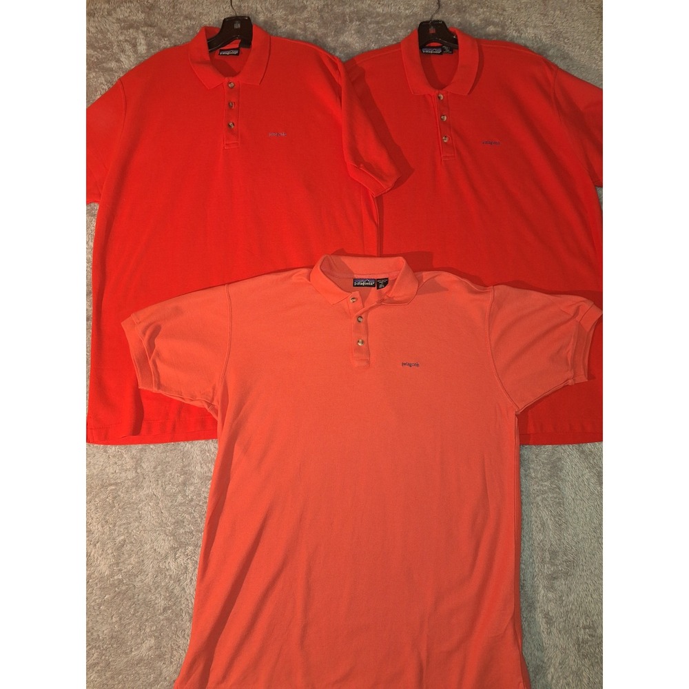 VINTAGE Patagonia Polos Lot of 3 Mens Large Red Salmon 1988/1990 Casual Sporty